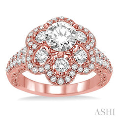 1 1/5 Ctw Diamond Semi-mount Engagement Ring in 14K Rose Gold