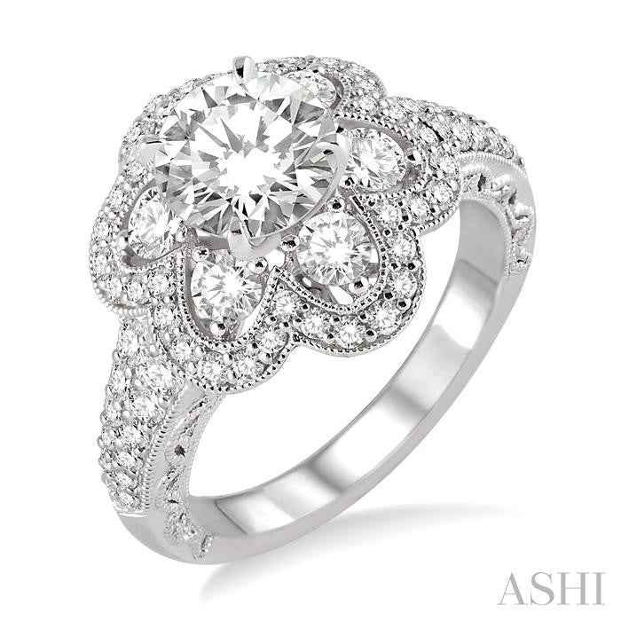 1 1/5 Ctw Diamond Semi-Mount Engagement Ring in 14K White Gold