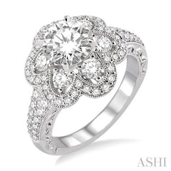 1 1/5 Ctw Diamond Semi-mount Engagement Ring in 14K White Gold
