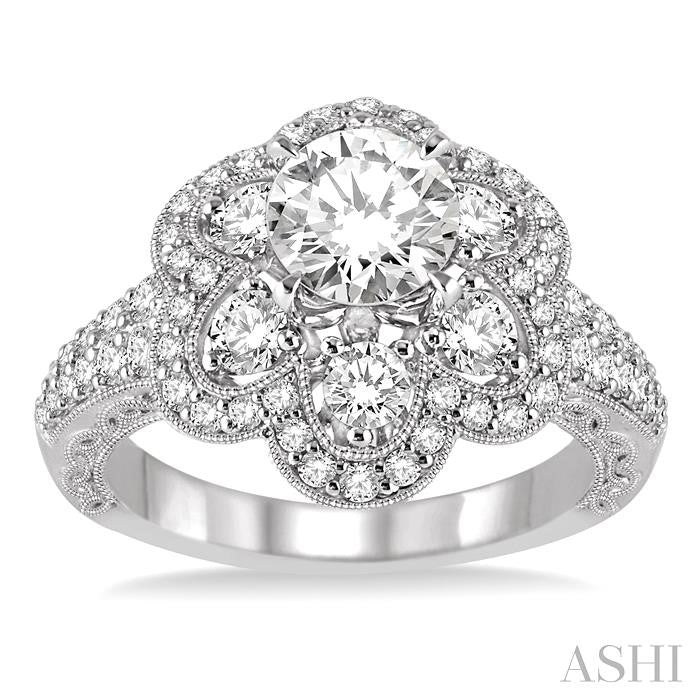 1 1/5 Ctw Diamond Semi-mount Engagement Ring in 14K White Gold