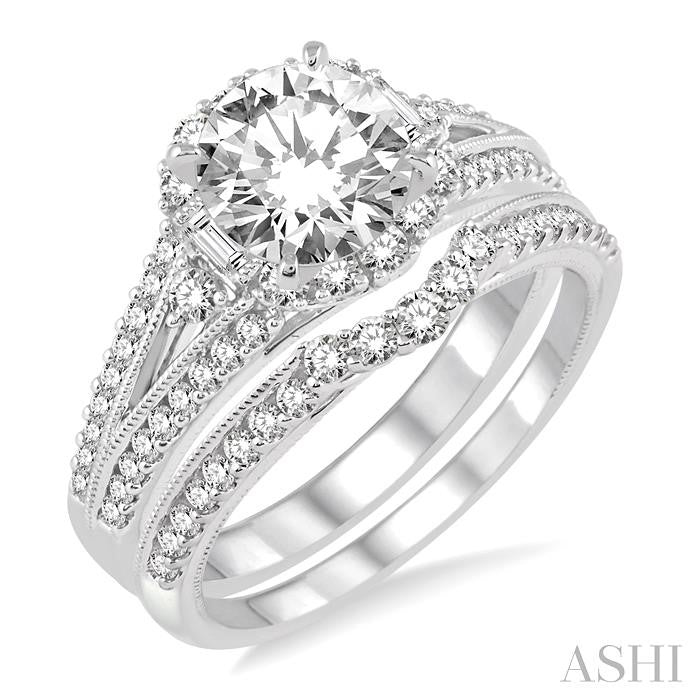 1 1/2 Ctw Diamond Wedding Set with 1 1/3 Ctw Round Cut Engagement Ring and 1/4 Ctw Wedding Band in 14K White Gold