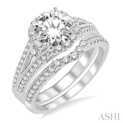 1 1/2 Ctw Diamond Wedding Set with 1 1/3 Ctw Round Cut Engagement Ring and 1/4 Ctw Wedding Band in 14K White Gold