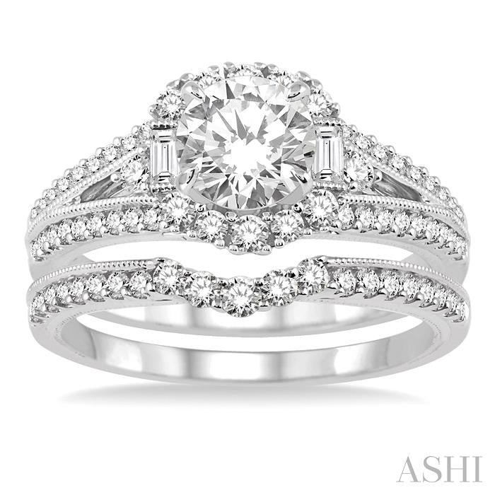 1 1/2 Ctw Diamond Wedding Set with 1 1/3 Ctw Round Cut Engagement Ring and 1/4 Ctw Wedding Band in 14K White Gold