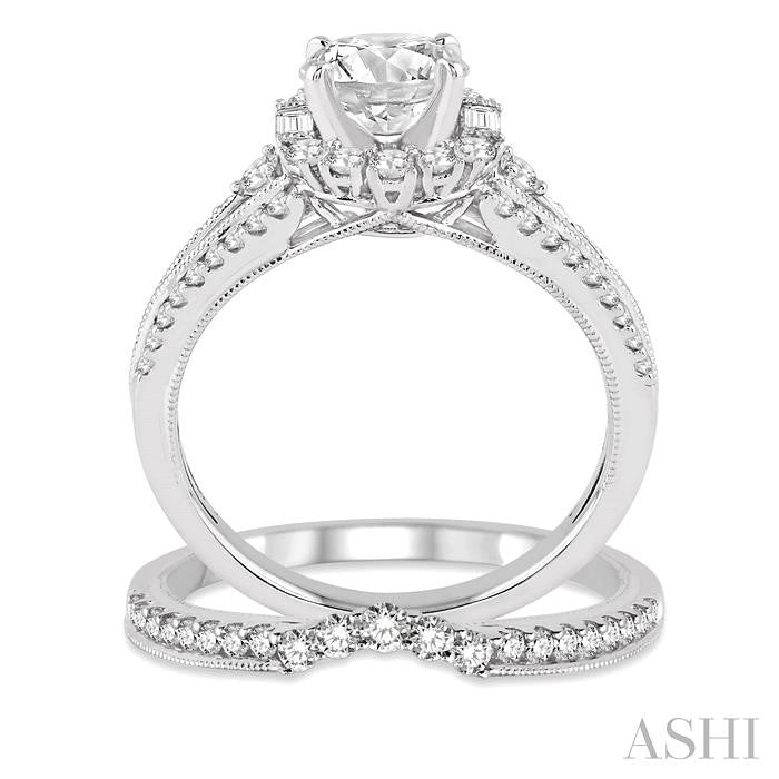 1 1/2 Ctw Diamond Wedding Set with 1 1/3 Ctw Round Cut Engagement Ring and 1/4 Ctw Wedding Band in 14K White Gold