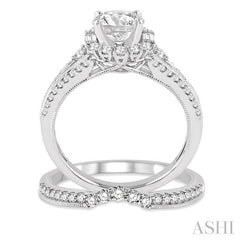 1 1/2 Ctw Diamond Wedding Set with 1 1/3 Ctw Round Cut Engagement Ring and 1/4 Ctw Wedding Band in 14K White Gold