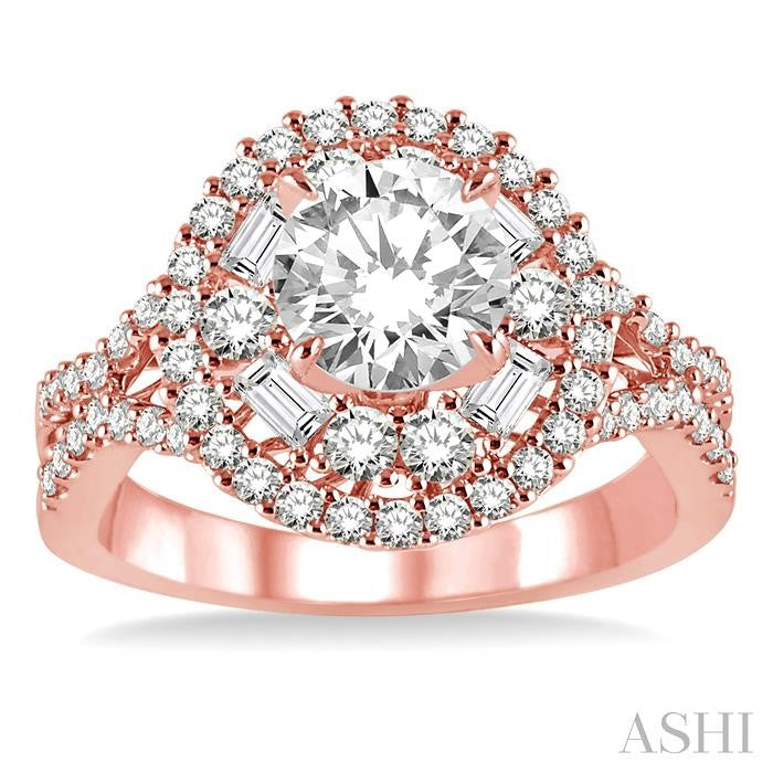 1 Ctw Diamond Semi-mount Engagement Ring in 14K Rose Gold