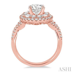 1 Ctw Diamond Semi-mount Engagement Ring in 14K Rose Gold
