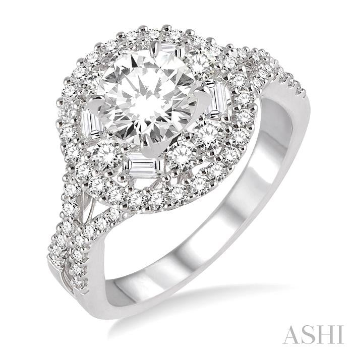 1 Ctw Diamond Semi-mount Engagement Ring in 14K White Gold