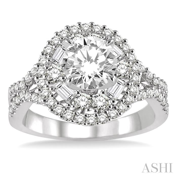 1 Ctw Diamond Semi-mount Engagement Ring in 14K White Gold