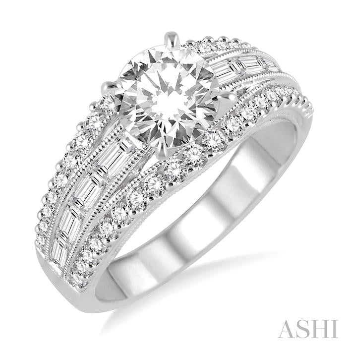 7/8 Ctw Diamond Semi-Mount Engagement Ring in 14K White Gold