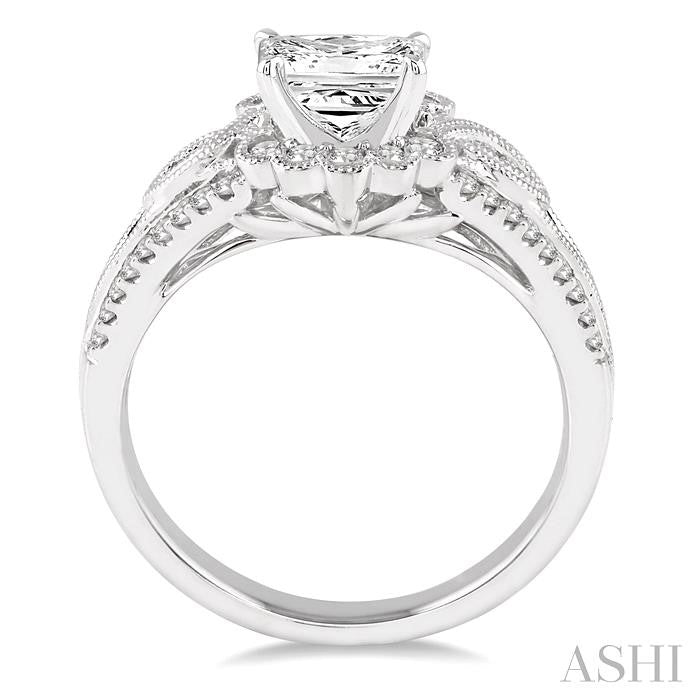 1 1/6 Ctw Diamond Engagement Ring with 3/4 Ct Round Cut Center Stone in 14K White Gold