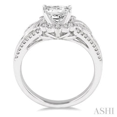 1 1/6 Ctw Diamond Engagement Ring with 3/4 Ct Round Cut Center Stone in 14K White Gold