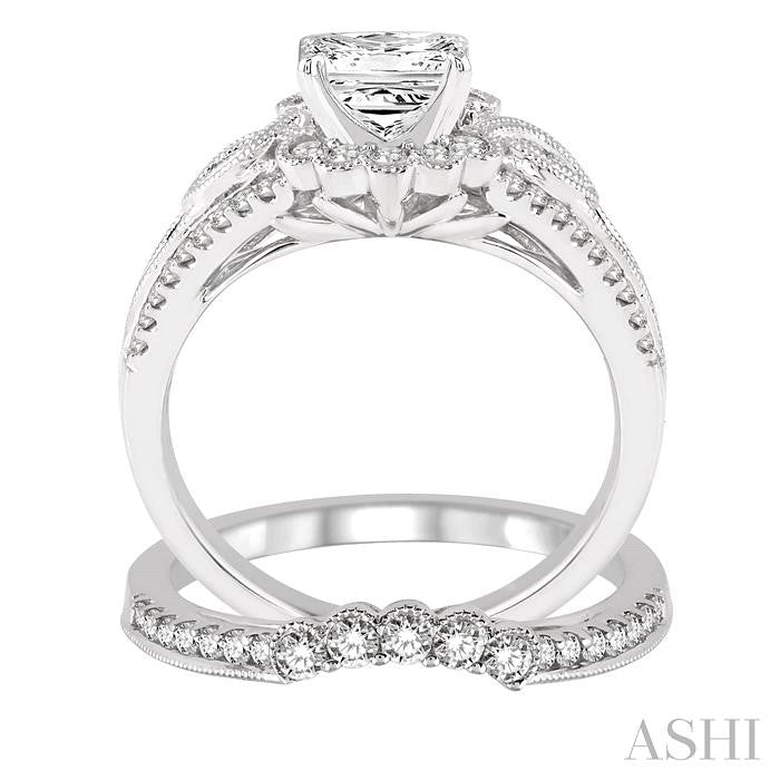 1 1/2 Ctw Diamond Wedding Set with 1 1/6 Ctw Round Cut Engagement Ring and 1/3 Ctw Wedding Band in 14K White Gold