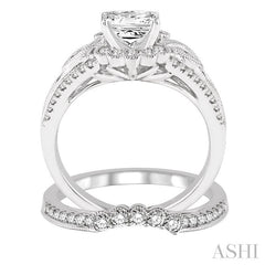 1 1/2 Ctw Diamond Wedding Set with 1 1/6 Ctw Round Cut Engagement Ring and 1/3 Ctw Wedding Band in 14K White Gold