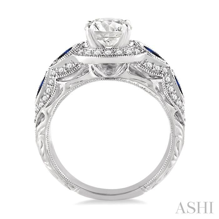 3.8x1.8 MM & 4.1x2.1 MM Marquise Cut Sapphire and 1/2 Ctw Round Cut Diamond Semi-mount Engagement Ring in 14K White Gold