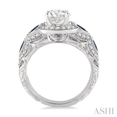 3.8x1.8 MM & 4.1x2.1 MM Marquise Cut Sapphire and 1/2 Ctw Round Cut Diamond Semi-Mount Engagement Ring in 14K White Gold