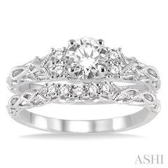 1/2 Ctw Diamond Wedding Set with 1/3 Ctw Round Cut Engagement Ring and 1/10 Ctw Wedding Band in 14K White Gold