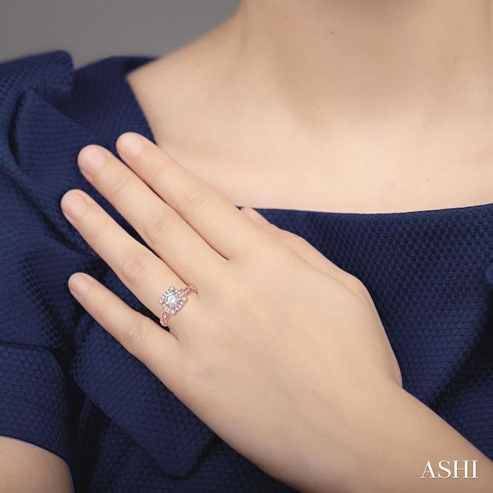 5/8 Ctw Diamond Engagement Ring with 3/8 Ct Round Cut Center Stone in 14K Rose Gold