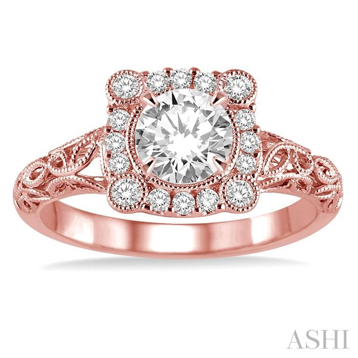 5/8 Ctw Diamond Engagement Ring with 3/8 Ct Round Cut Center Stone in 14K Rose Gold