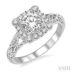 5/8 Ctw Diamond Engagement Ring with 3/8 Ct Round Cut Center Stone in 14K White Gold