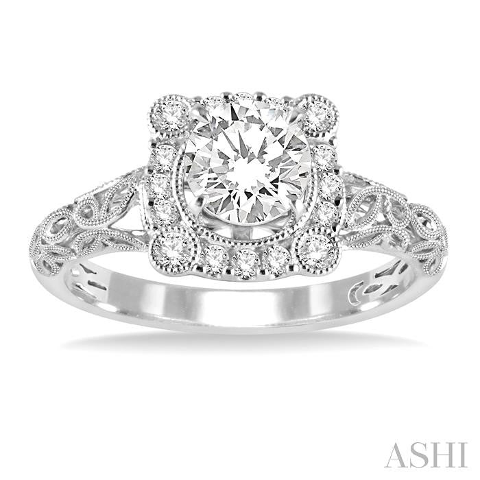 5/8 Ctw Diamond Engagement Ring with 3/8 Ct Round Cut Center Stone in 14K White Gold