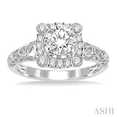 5/8 Ctw Diamond Engagement Ring with 3/8 Ct Round Cut Center Stone in 14K White Gold