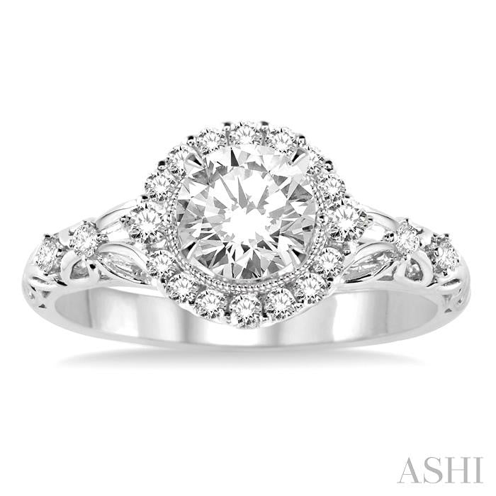 3/4 Ctw Diamond Engagement Ring with 3/8 Ct Round Cut Center Stone in 14K White Gold