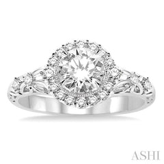 3/4 Ctw Diamond Engagement Ring with 3/8 Ct Round Cut Center Stone in 14K White Gold