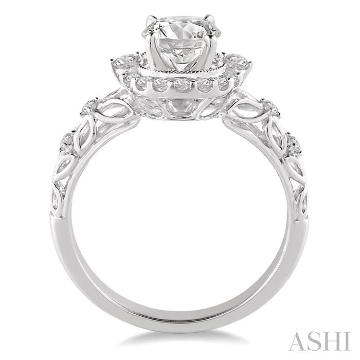 3/4 Ctw Diamond Engagement Ring with 3/8 Ct Round Cut Center Stone in 14K White Gold