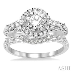 3/4 Ctw Diamond Wedding Set with 3/4 Ctw Round Cut Engagement Ring and 1/10 Ctw Wedding Band in 14K White Gold