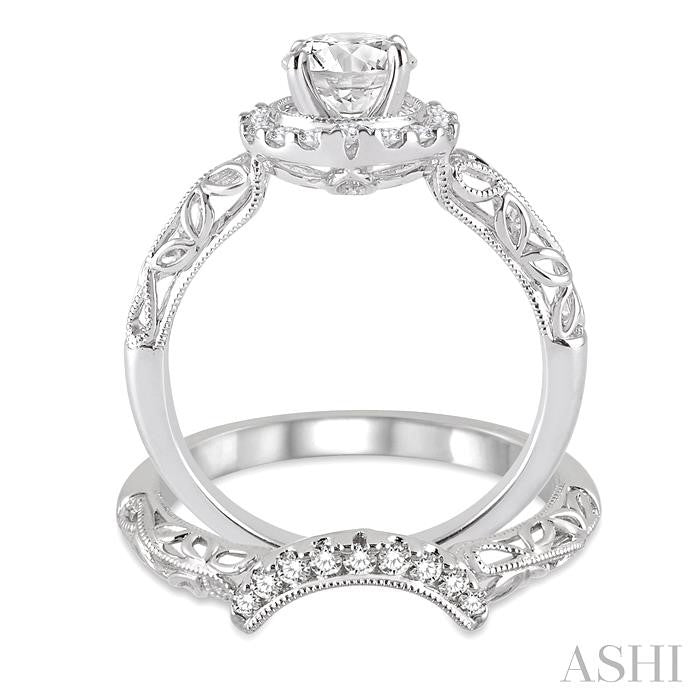 3/4 Ctw Diamond Wedding Set with 5/8 Ctw Round Cut Engagement Ring and 1/10 Ctw Wedding Band in 14K White Gold