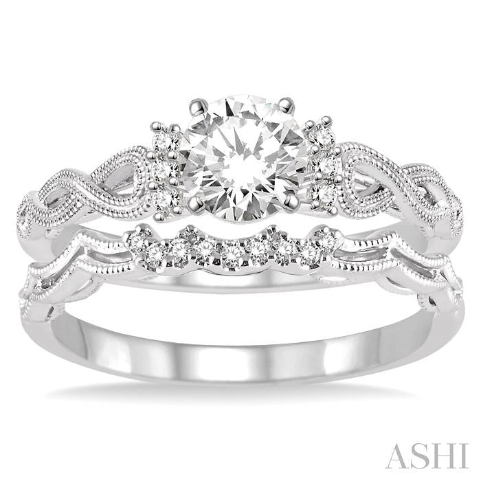 3/8 Ctw Diamond Wedding Set with 1/3 Ctw Round Cut Engagement Ring and 1/20 Ctw Wedding Band in 14K White Gold