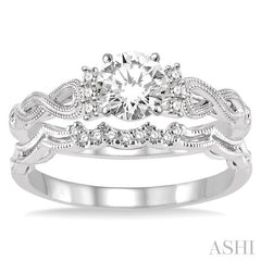 3/8 Ctw Diamond Wedding Set with 1/3 Ctw Round Cut Engagement Ring and 1/20 Ctw Wedding Band in 14K White Gold