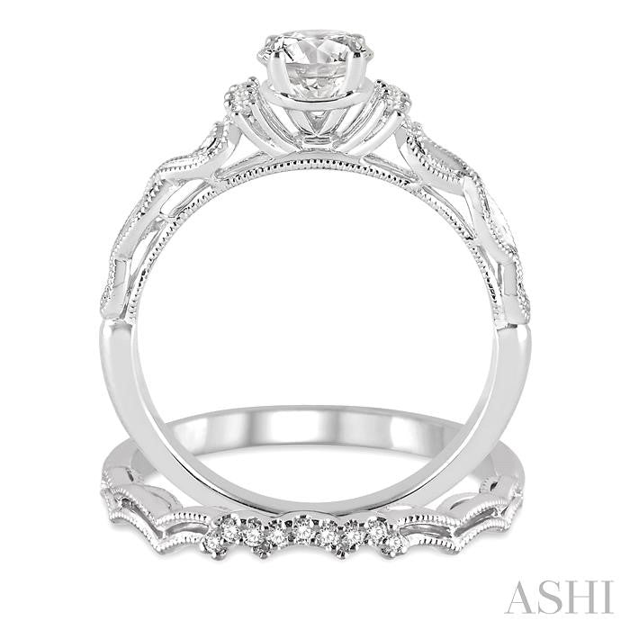 3/8 Ctw Diamond Wedding Set with 1/3 Ctw Round Cut Engagement Ring and 1/20 Ctw Wedding Band in 14K White Gold