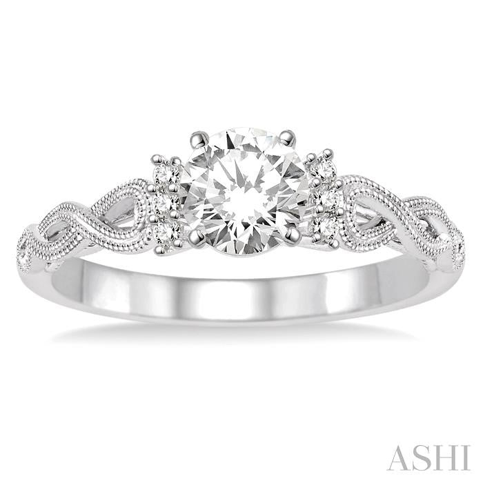 1/3 Ctw Diamond Engagement Ring with 1/3 Ct Round Cut Center Stone in 14K White Gold