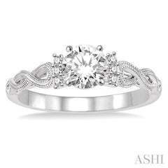 1/3 Ctw Diamond Engagement Ring with 1/3 Ct Round Cut Center Stone in 14K White Gold