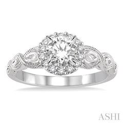 1/2 Ctw Diamond Engagement Ring with 1/3 Ct Round Cut Center Stone in 14K White Gold