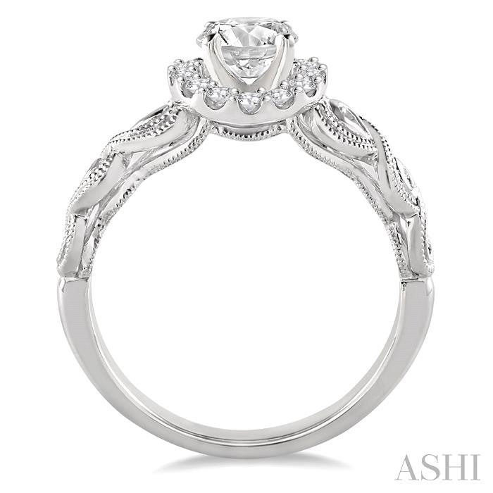 1/2 Ctw Diamond Engagement Ring with 1/3 Ct Round Cut Center Stone in 14K White Gold