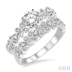 1/2 Ctw Diamond Wedding Set with 3/8 Ctw Round Cut Engagement Ring and 1/10 Ctw Wedding Band in 14K White Gold