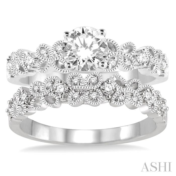 1/2 Ctw Diamond Wedding Set with 3/8 Ctw Round Cut Engagement Ring and 1/10 Ctw Wedding Band in 14K White Gold