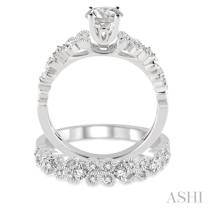 1/2 Ctw Diamond Wedding Set with 3/8 Ctw Round Cut Engagement Ring and 1/10 Ctw Wedding Band in 14K White Gold