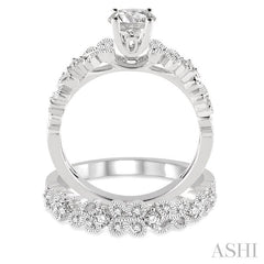 1/2 Ctw Diamond Wedding Set with 3/8 Ctw Round Cut Engagement Ring and 1/10 Ctw Wedding Band in 14K White Gold