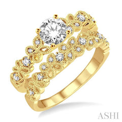 1/2 Ctw Diamond Wedding Set with 3/8 Ctw Round Cut Engagement Ring and 1/10 Ctw Wedding Band in 14K Yellow Gold