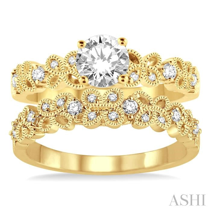 1/2 Ctw Diamond Wedding Set with 3/8 Ctw Round Cut Engagement Ring and 1/10 Ctw Wedding Band in 14K Yellow Gold