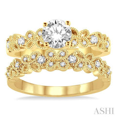 1/2 Ctw Diamond Wedding Set with 3/8 Ctw Round Cut Engagement Ring and 1/10 Ctw Wedding Band in 14K Yellow Gold