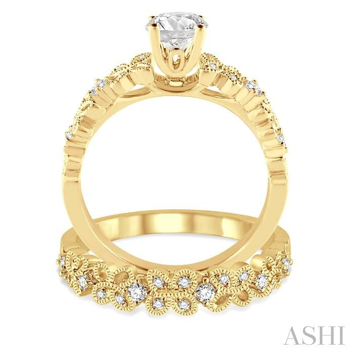 1/2 Ctw Diamond Wedding Set with 3/8 Ctw Round Cut Engagement Ring and 1/10 Ctw Wedding Band in 14K Yellow Gold