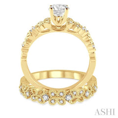 1/2 Ctw Diamond Wedding Set with 3/8 Ctw Round Cut Engagement Ring and 1/10 Ctw Wedding Band in 14K Yellow Gold