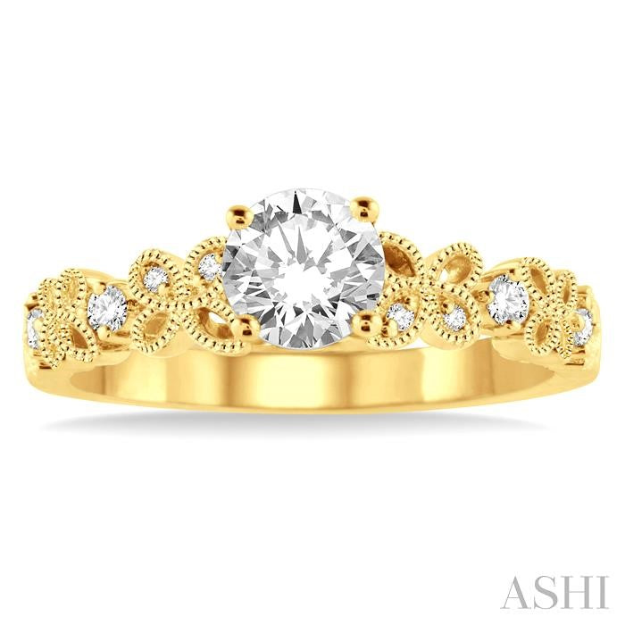 3/8 Ctw Diamond Engagement Ring with 1/3 Ct Round Cut Center Stone in 14K Yellow Gold