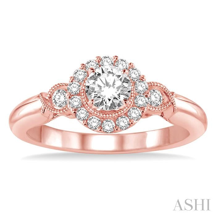 1/2 Ctw Diamond Engagement Ring with 1/5 Ct Round Cut Center Stone in 14K Rose Gold
