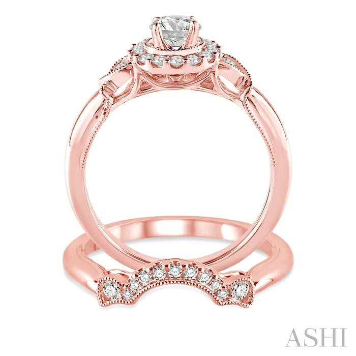 1/2 Ctw Diamond Wedding Set with 1/2 Ctw Round Cut Engagement Ring and 1/10 Ctw Wedding Band in 14K Rose Gold